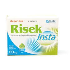 Risek Insta 20 mg (Omeprazole+Sodium) Sachet 10's